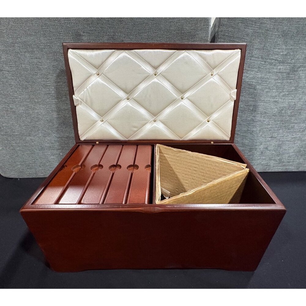Photo Storage Chest Walnut Finish Dual Openings Decorative Organizer Holds 100 - Picture 8 of 14